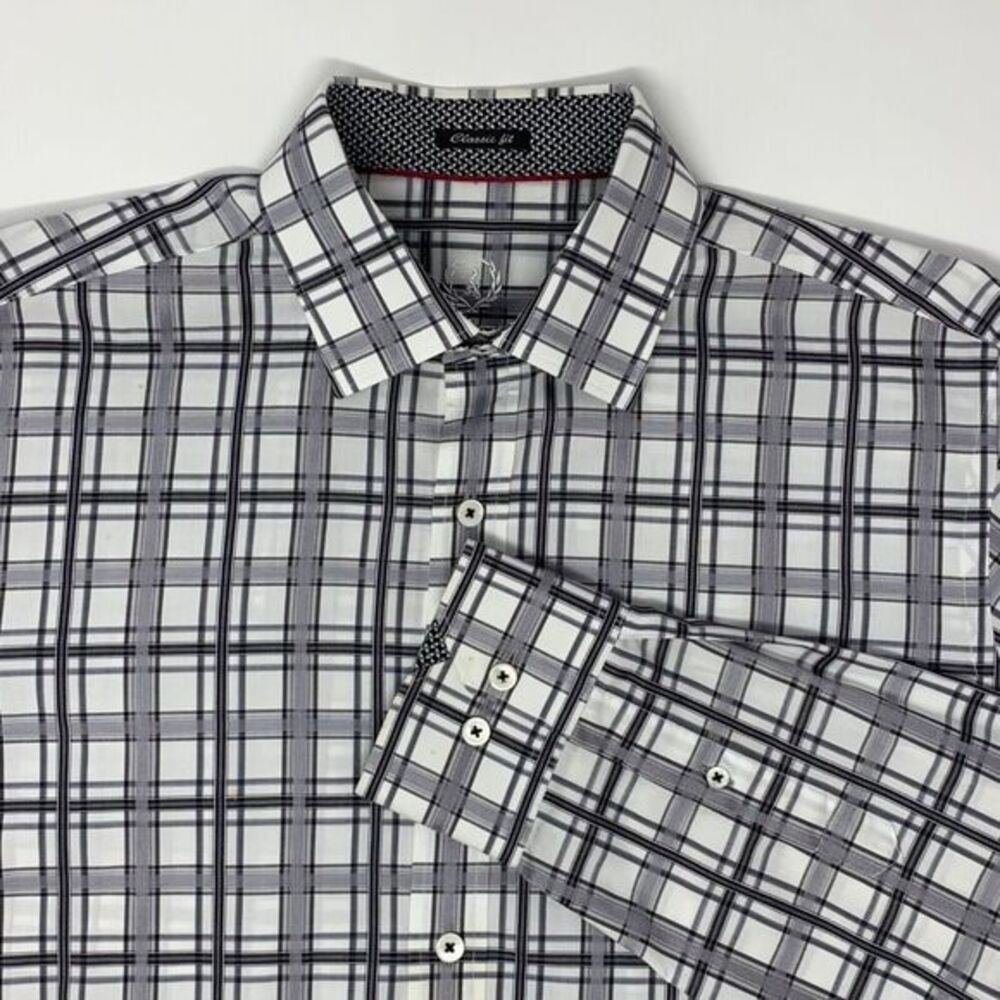 Bugatchi Uomo Men's Shirt Black/Grey Plaid Size M/L